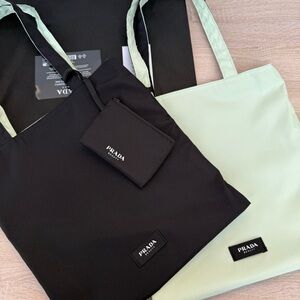 Prada Black and Light Green Tote Bag Duo GWP Auth